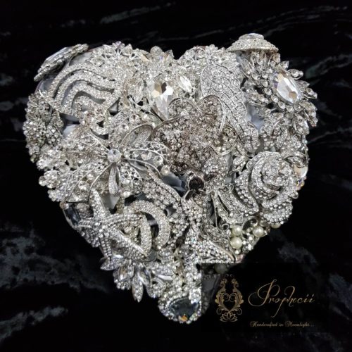 heart shaped silver jewel brooch bouquet