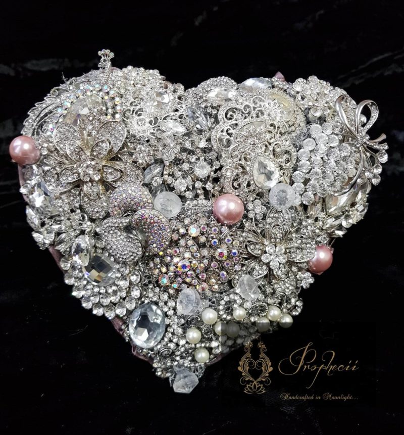 heart shaped silver brooch bouquet