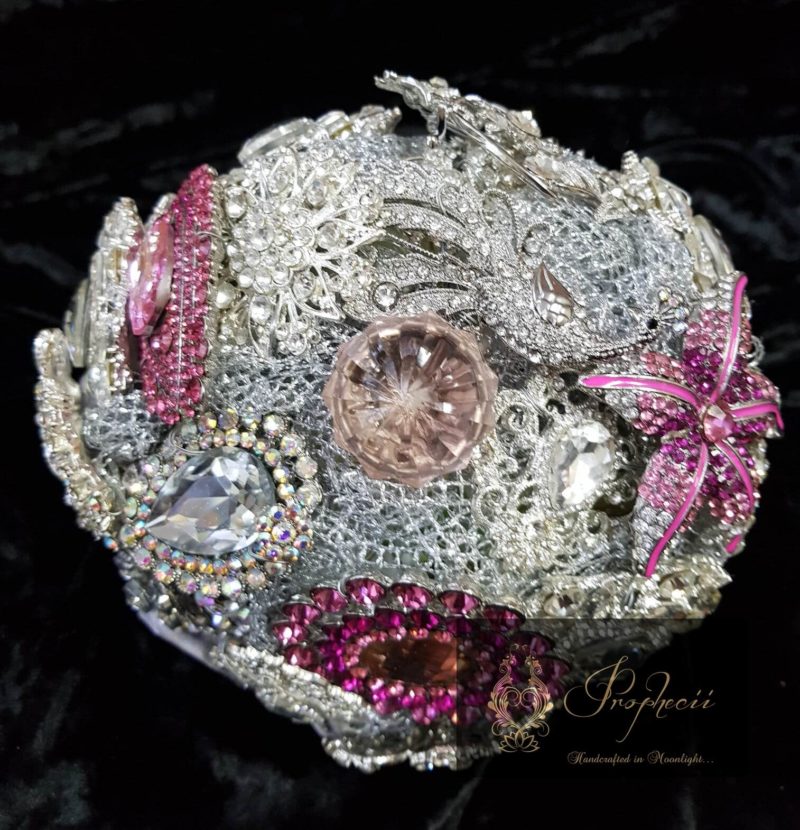 pink and silver brooch bouquet