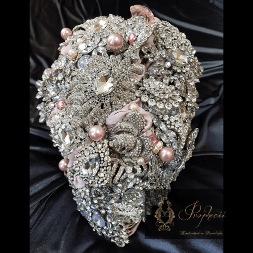 rose pink and silver brooch bouquet